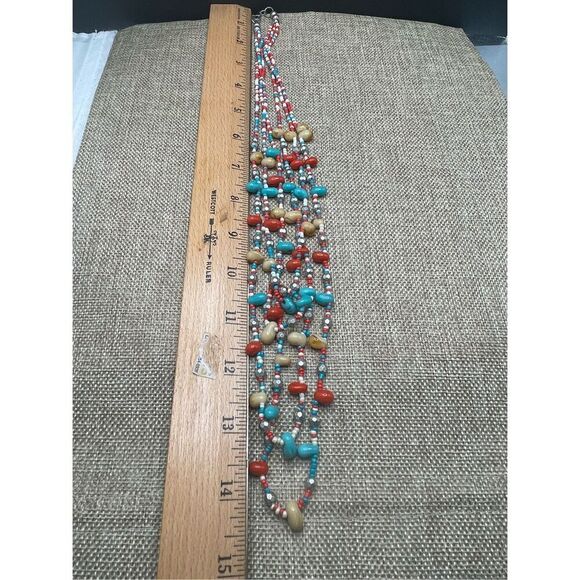Multicolored 3 Strand Beaded Necklace Lobster Claw Clasp Southwestern Boho Chic - Picture 5 of 8